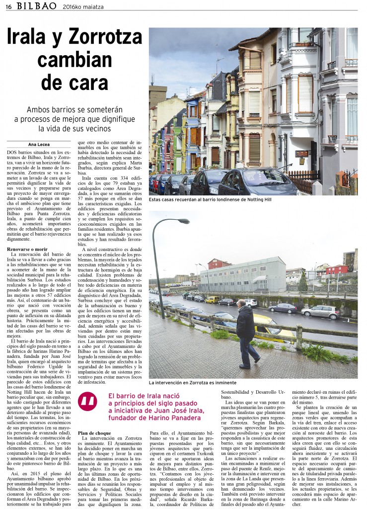Recortes sobre Irala y Ametzola en el periódico Bilbao